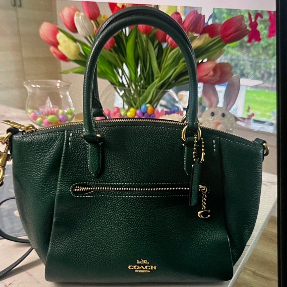 Coach Dark Green Leather Satchel with Gold Hardware - Picture 1 of 7